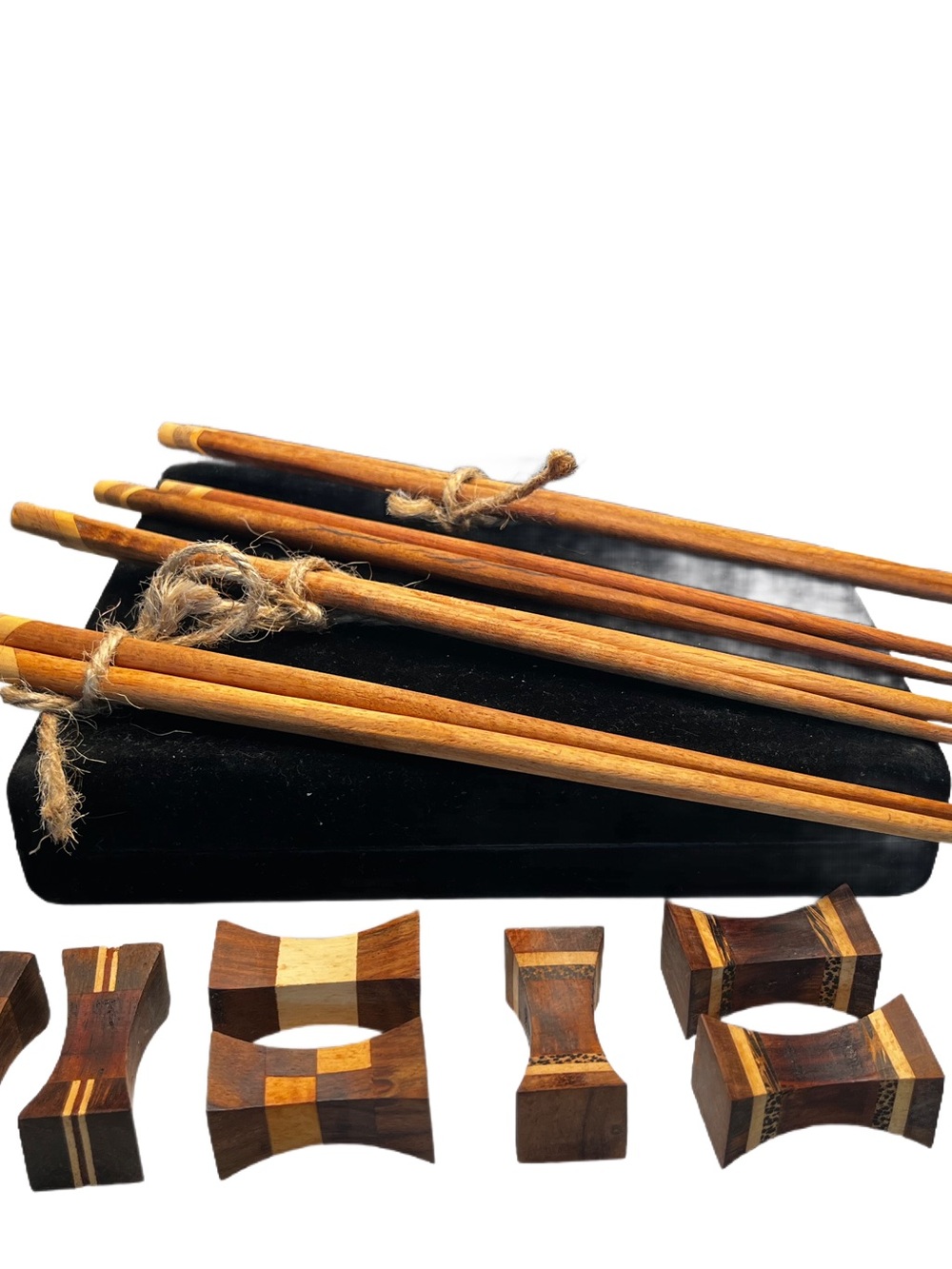 Vintage Koa ? Wooden Stylish Japanese Style Chopstick Rests Set of 7 Rectangular